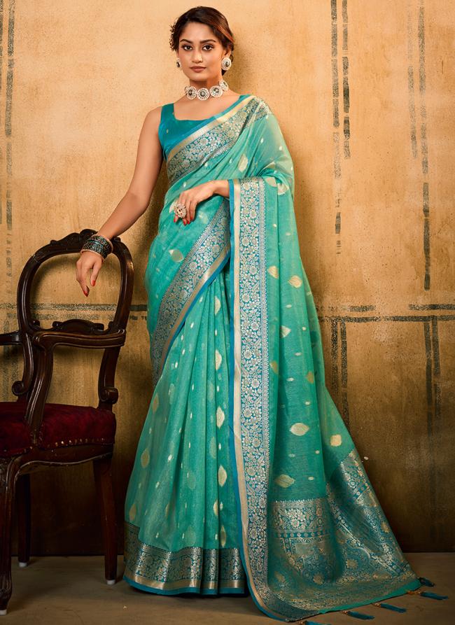 Tissue Silk Sky Blue Traditional Wear Weaving Saree